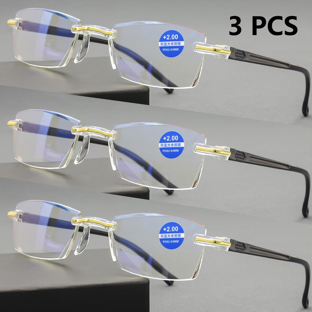 3 PCS Classic Reading Glasses For Men Women  Rimless Design Presbyopic Glasses Blue Light Blocking High Definition Lenses