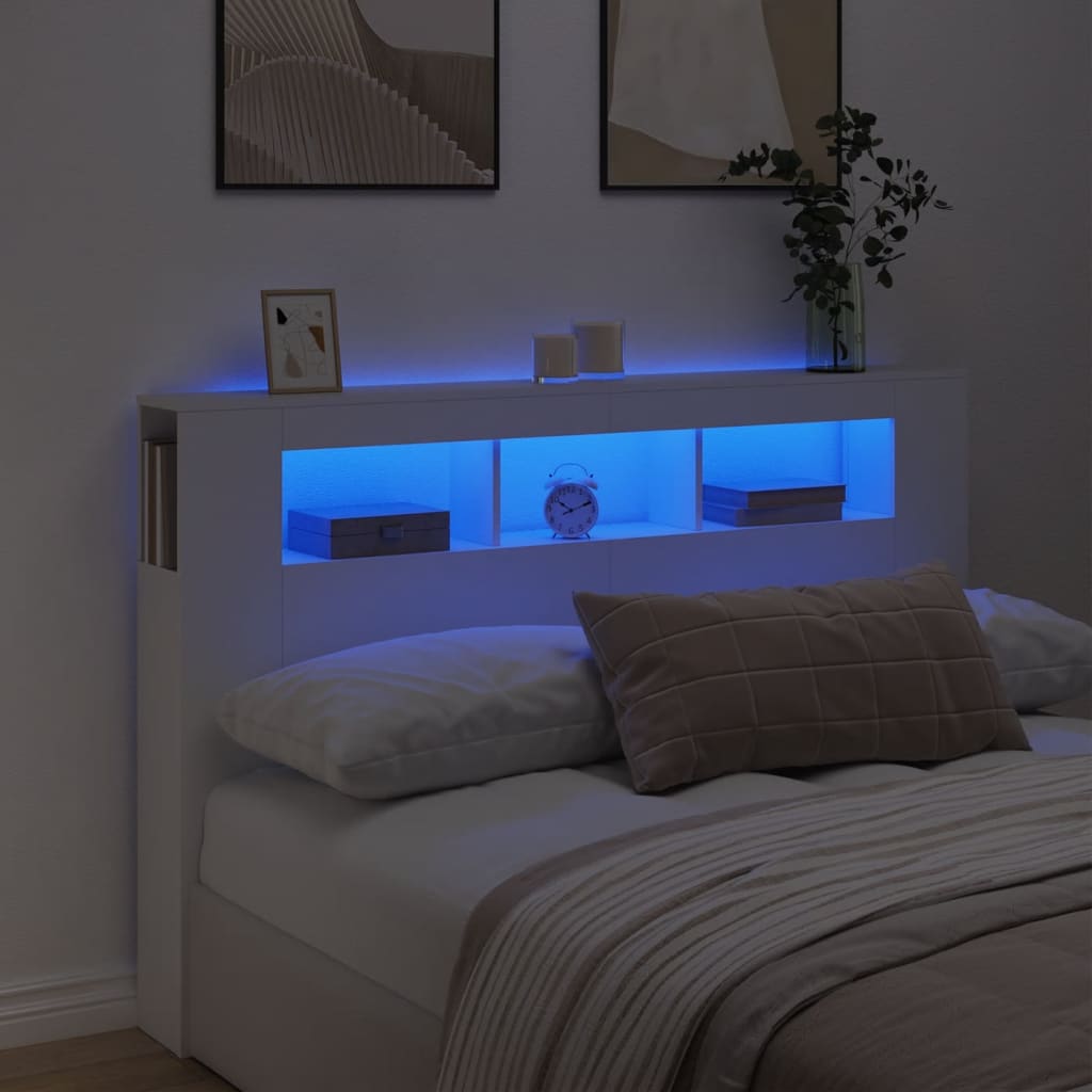 Cabeceira de Cama Com LED, Branca, 160X18,5X103,5 Cm