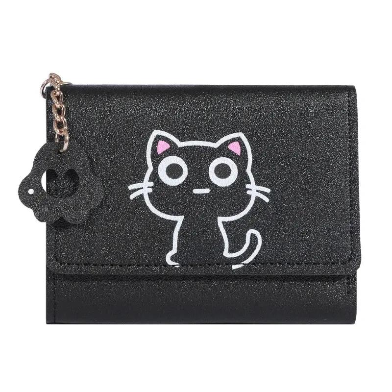 Neu Kleine Brieftasche Weibliche Katze Kurze Falten Personalisierte Student Nette Mini Mode