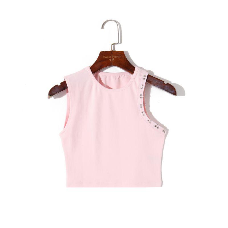 

Summer Irregular Sleeveless Silm Stretch Comfortable Pullover Pink S