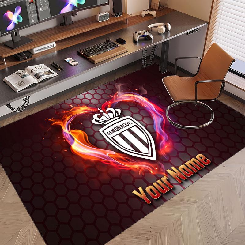Custom Rug Monaco FC Pattern Print Name Text Soft Non‑Slip Floor Carpet for Home Indoor Decoration