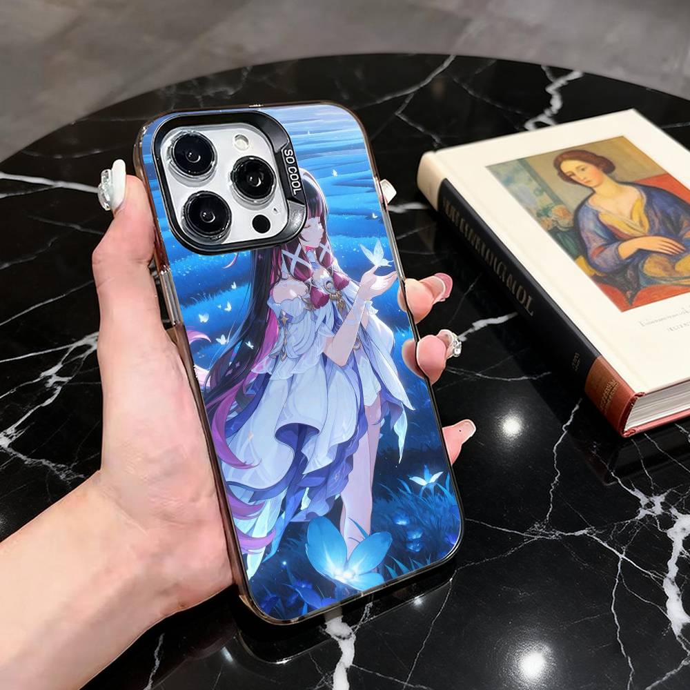 G-Genshin l-Impact Girl Columbina-gic Phone Case For iPhone 17,16,15,14,13,12,11 Plus,Pro Max,Colored Silver Plated Inside Cover