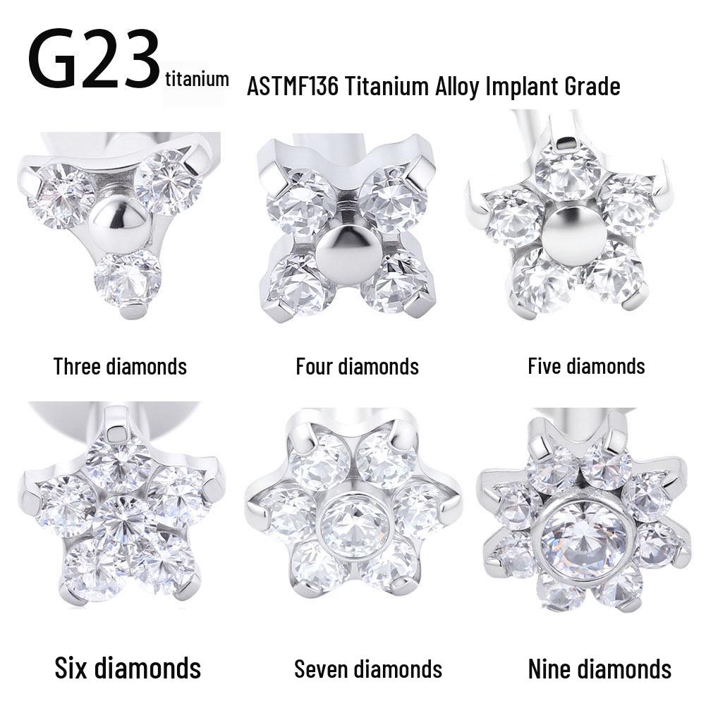 G23 Titanium Alloy Zirconia Flower Stud Earrings, ASTM F136 Implant Grade Body Piercing Jewelry