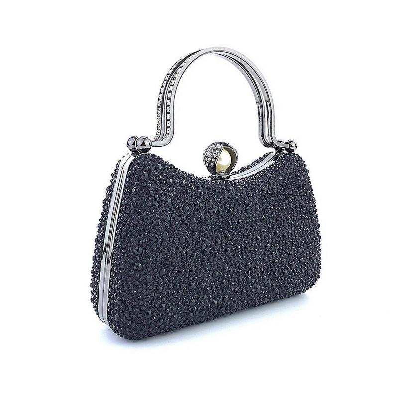 Fashionable Evening Purse Crossbody Handbag With Sparkling Rhinestones Delicate Chain Strap Shoulder Bag For Women  Silver