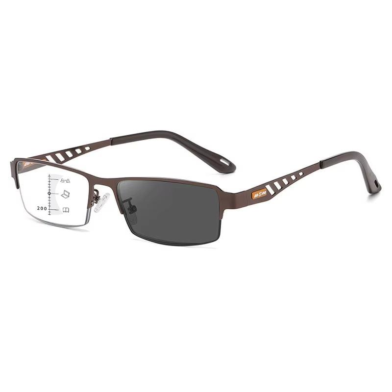 Metal Frame Pochromic Glasses Trendy Business Multifocal Reading Glasses Women Men Half Frame Color Changing Presbyopia