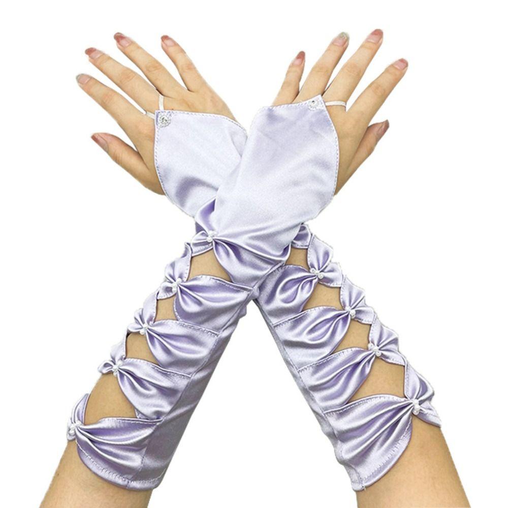 Arm Warmer Party Formal Gloves Bow Full Finger Gloves Temperament Women Long Gloves  Women
