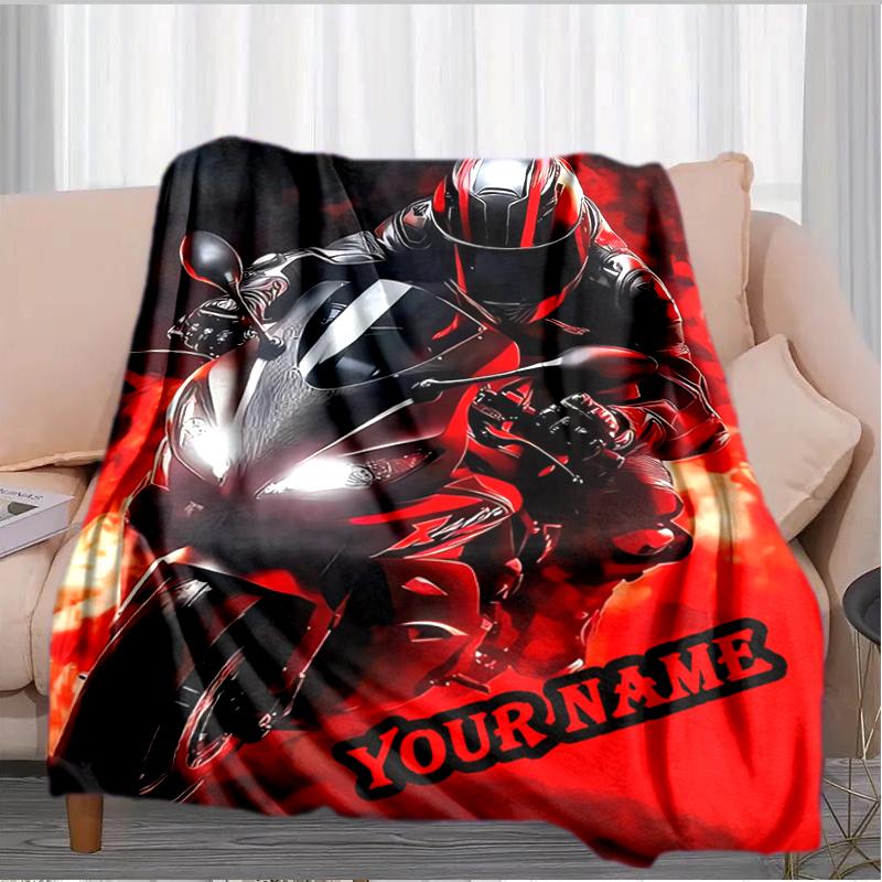 1PC Custom Name Rider Passion flannel blanket versatile, all-season throw suitable for the living room, bedroom, camping, travel, and gift