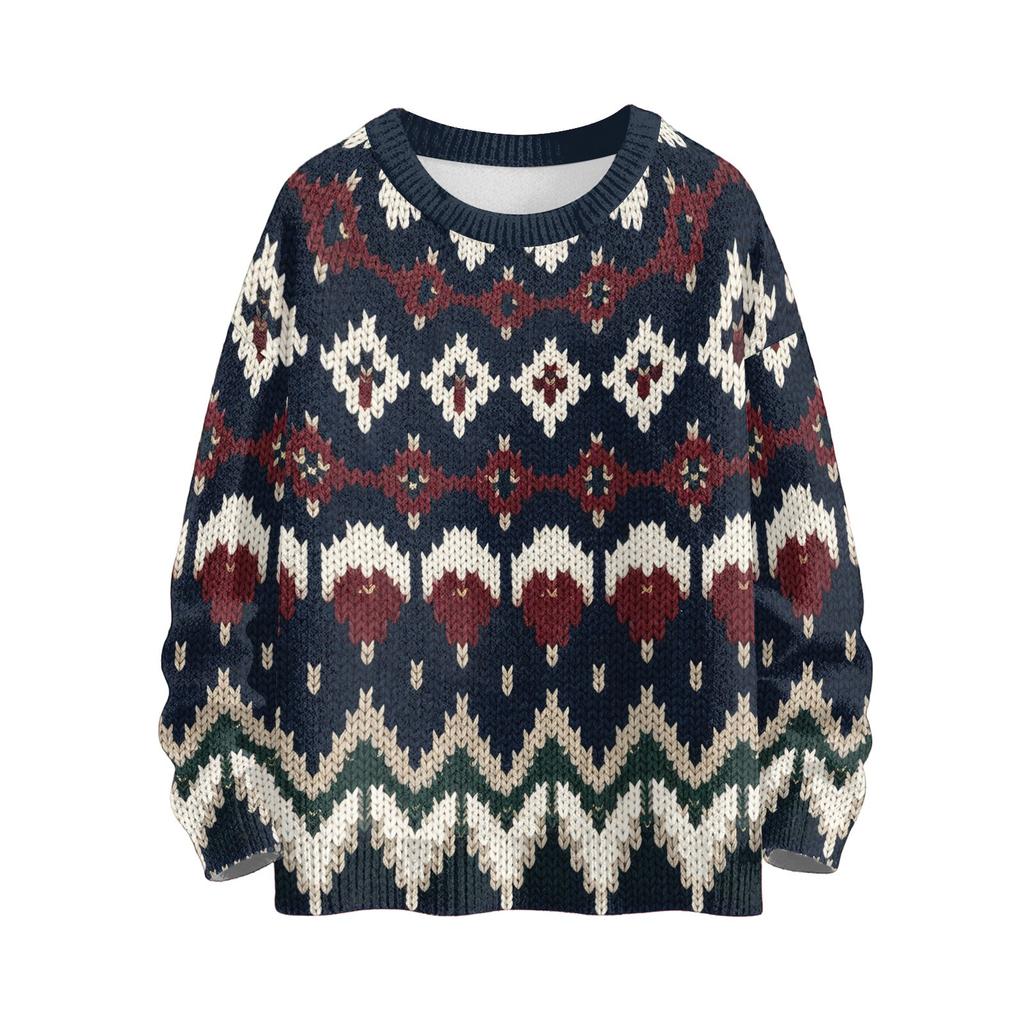 Maglione da Donna Casual a Manica Lunga con Scollo e Stampa Natalizia per le Feste