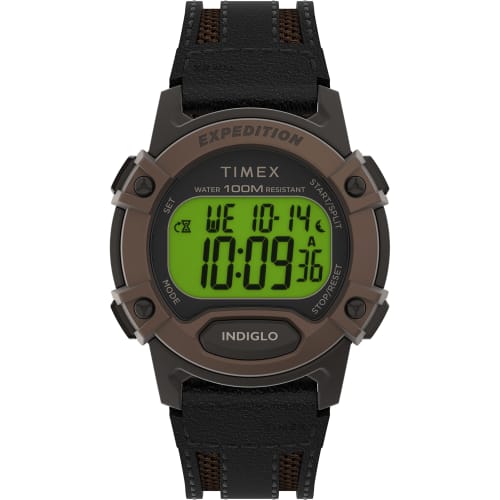 Timex Men's Expedition Digital CAT5 41mm Watch, Black/Digital Green/Brown. One Size, Expedition Digital CAT5 41mm.
