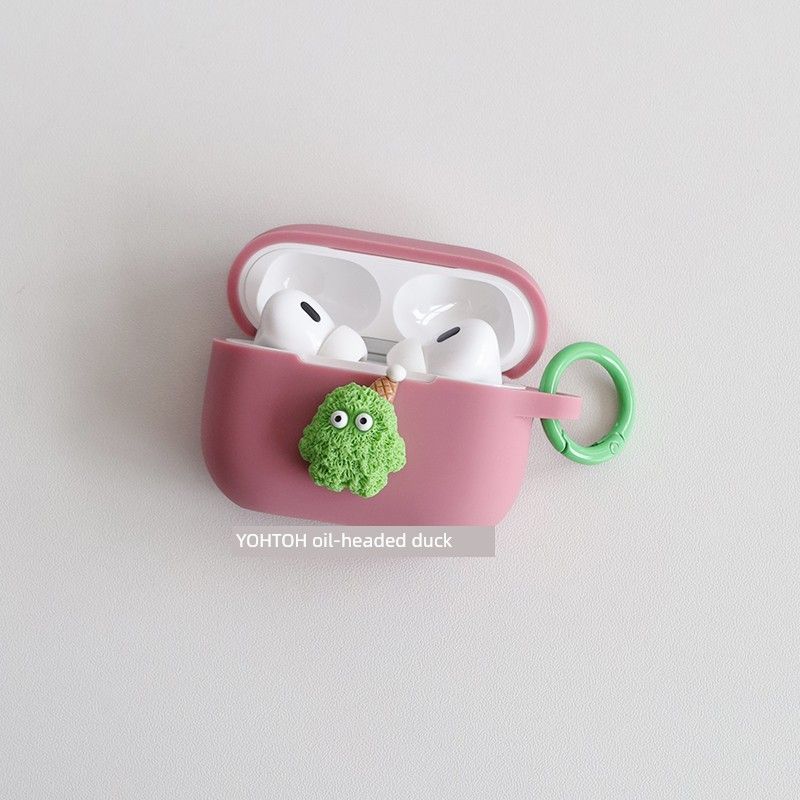 

to Airpods3 Three Generations Earphone Case AirPods Pro2 Wireless Bluetooth Case 1/2 Cute Silicone Drop-Resistant A2190 Integrated Soft Case Apple AirPods4 Bean powder + circle hanging buckle