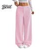 Women Pants Low Rise Zipper Button Fly Straight Wide Leg Comfortable All-day Wear Long with Pockets Solid Color Ribbed Leisure Trousers Wide-leg