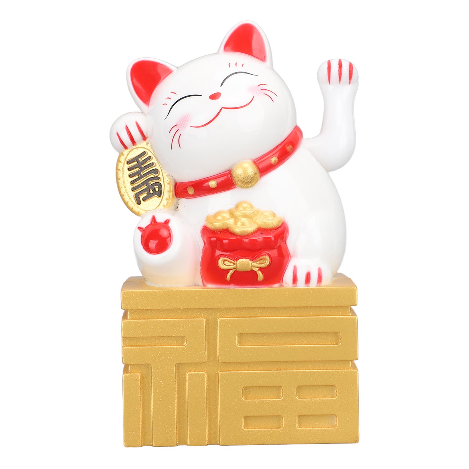 

Lucky Cat Statue Waving Arm Solar Powered Fortune Beckoning Chinese Feng Shui Desktop Decor 4in White белый