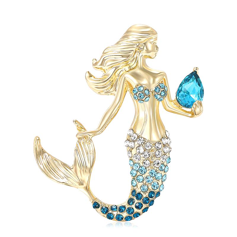 

1 шт. Кристальные булавки для волос Аксессуар для украшения Красивая девушка-русалка, держащая ракушку со стразами Броши Подарок для ребенка и любимого человека A1