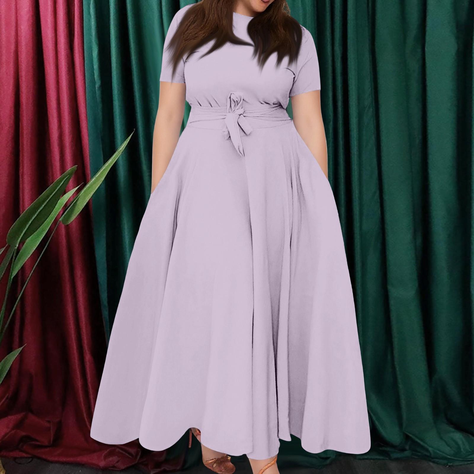 

Женское повседневное модное свободное платье большого размера с круглым вырезом и короткими рукавами на бретелях XL фиолетовый