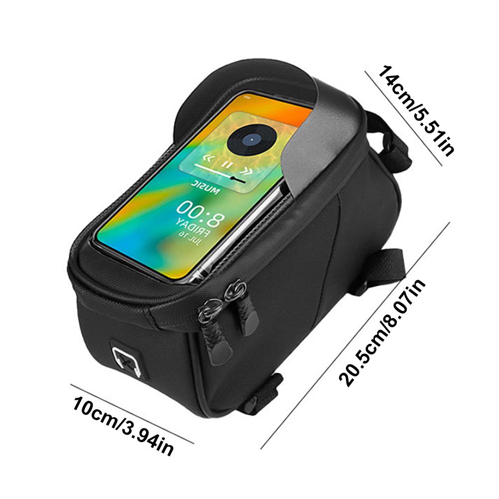 Bike Front Frame Bag Bike Phone Holder Bag Waterproof Bicycle Top Tube Bag Touch-Screen PU Bike Tube Bag Cycling Accessories