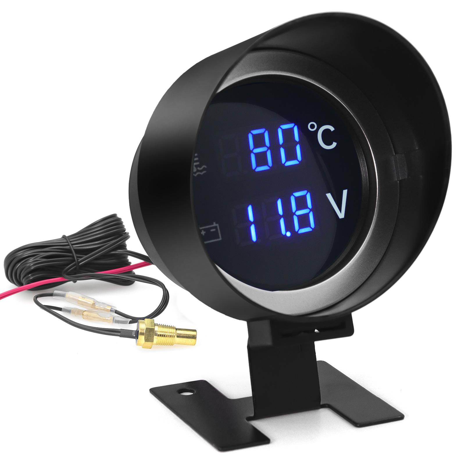 

12V 24V 2in1 Digital Car Water Temp Gauge + Voltmeter Round Led Car Truck VOLTS Gauges with Temperature Sensor Temperatura 10mm 2 IN 1 Gauge