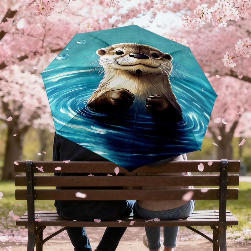 1pc Otter Water Pattern Umbrella Design Automatic Opening and Closing Umbrella, High-quality Travel Umbrella,  c1128047