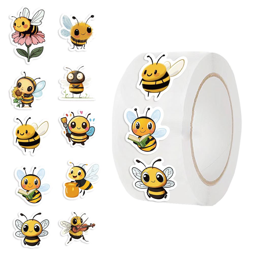 

500PCS Bee Stickers Roll Aesthetics Cartoon Cute Animal Insecta Decal Roll for Birthday Party Decoration for Water Bottle Laptop