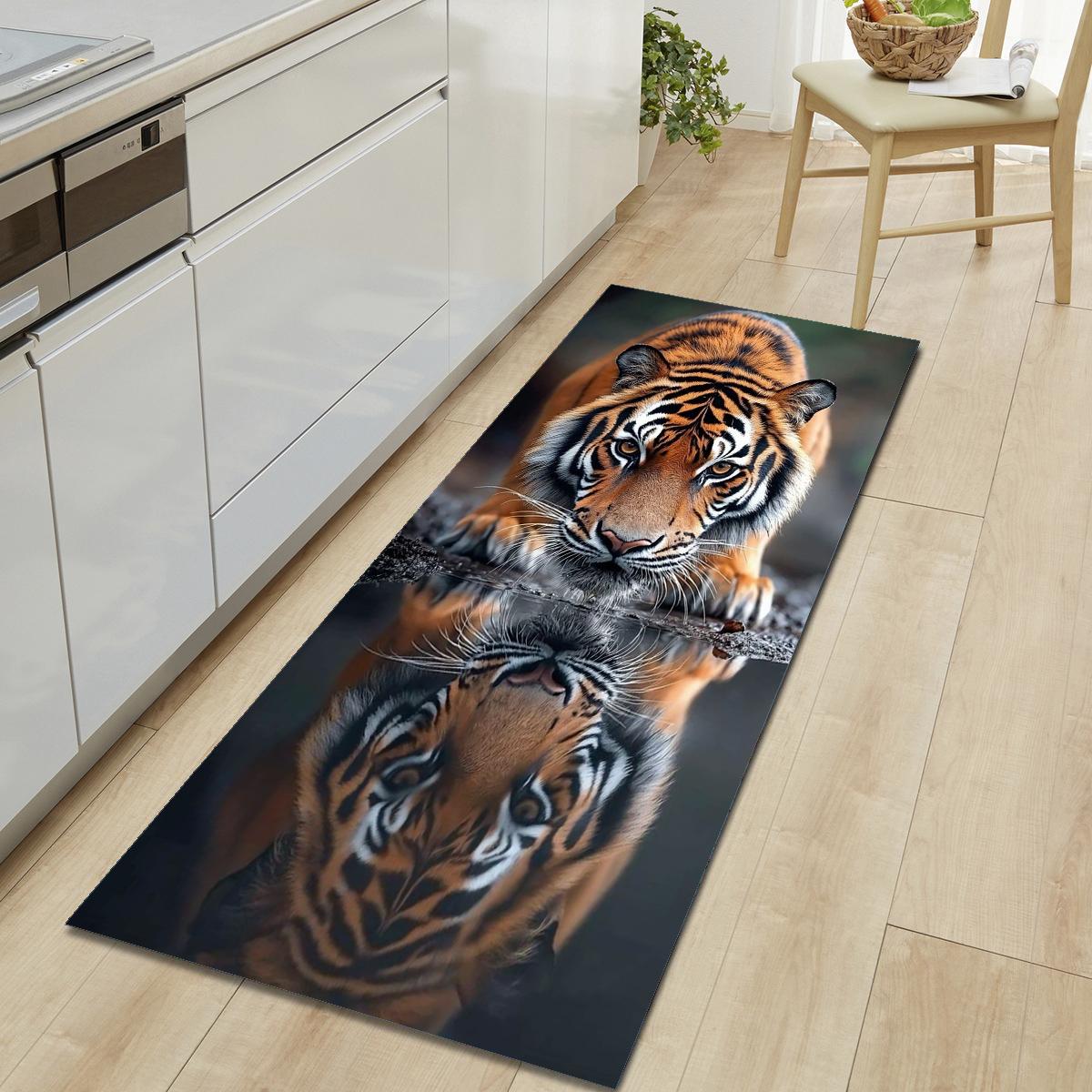 

1 шт. Коврик для пола с тигровым узором, Современный кухонный полиэстеровый коврик, Нескользящий, Цветной ковер для помещений, Для дома, ванной комнаты, спальни, гостиной, декор 80*120cm