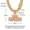 Couronne Rose Diamant pour Femme, Pendentif Lettre QUEEN, Collier Cubain Diamant Long Hip Hop Accessoire Féminin