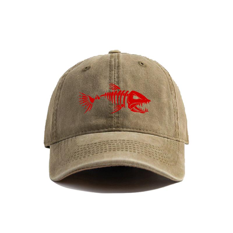 Fishbone Baseball Cap Summer Distressed Dad Hats Unisex Outdoor Fishing Skeleton Fish Bone Caps MZ-496