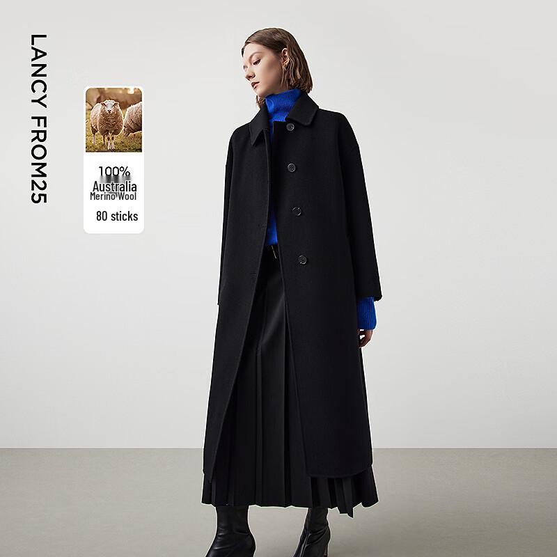 

LANCY Women s Wool Blend Lapel Double-faced Mid-length Coat 2XL
