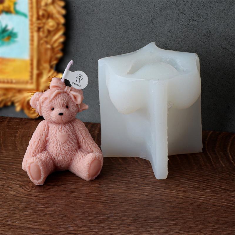 Stampo per candela profumata a forma di orso carino 3D Stampo per sapone in resina a forma di orso per candele Decorazione per la casa Stampo in silicone per candela a forma di orsetto in resina