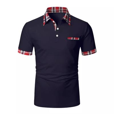 Men's Fashion Summer Buttoned Polo Shirt Short Sleeve T-shirt Patchwork Turn Down Collar Top