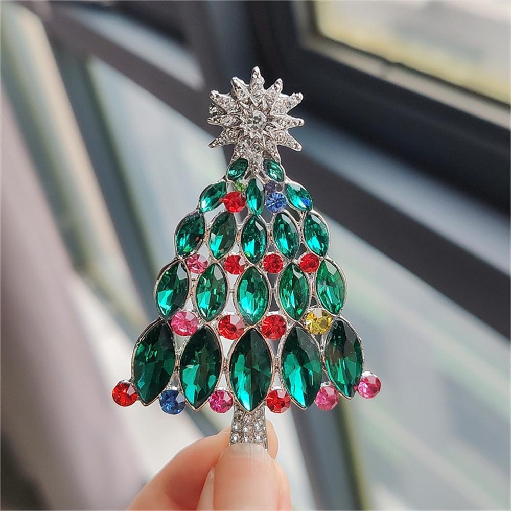 Green Rhinestone Christmas Tree Brooches Pins For Women Man Unisex Crystal Brooches Christmas Jewelry Gifts Clothes Accessories