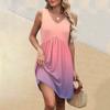 Women's Summer V-neck Casual Beach Vacation Style Gradient Sleeveless Patchwork Dresses