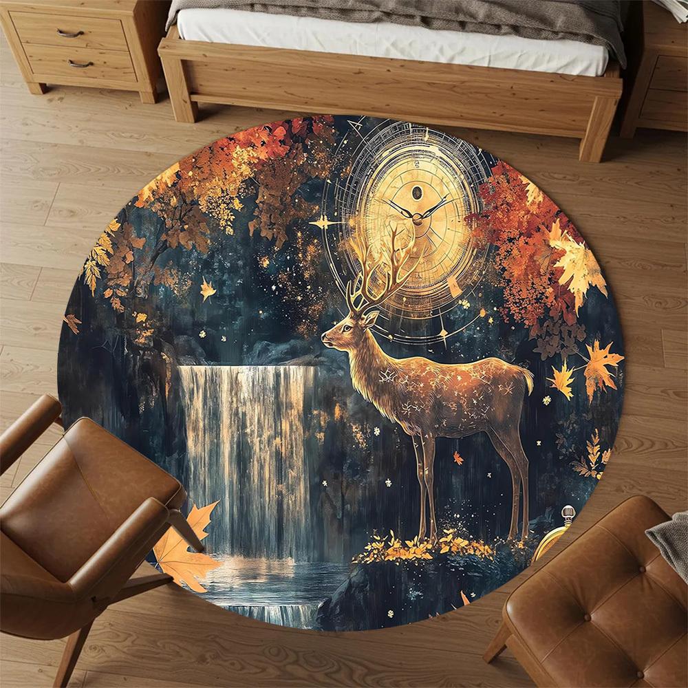 1pc Deer Pattern Office Round Rugs, Under Chair Round Rugs for Living Room, Bedroom, Bathroom Decoration Carpet 091828
