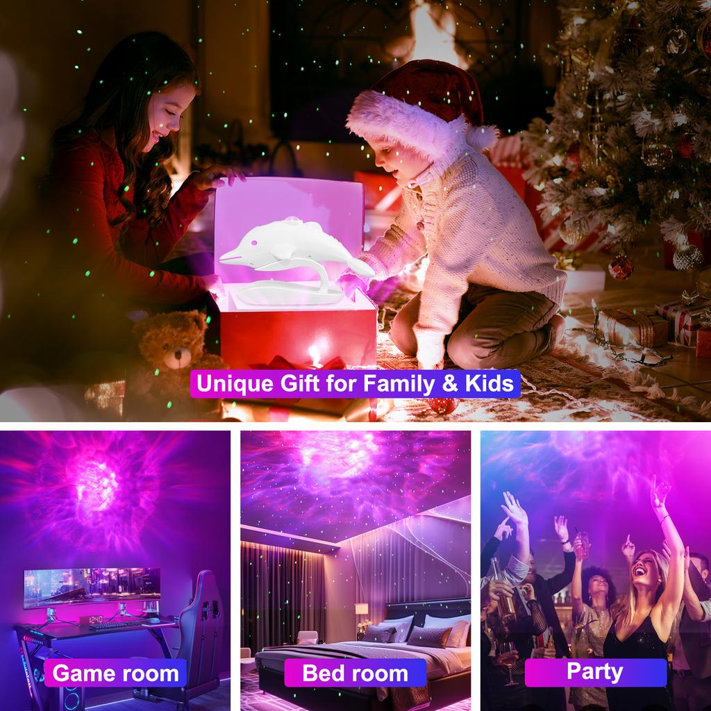 Dolphin Starry Sky Projection Light with Remote Control Starry Sky Atmosphere Lights Bedroom Party Decoration Children's Gift