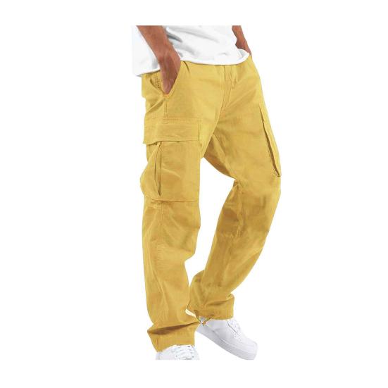

Мужские брюки-карго с несколькими карманами, эластичным поясом на шнурке, регулируемыми штанинами, свободные однотонные длинные шаровары для занятий спортом и отдыха на открытом воздухе S жёлтый