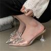 Aneikeh Spring Butterfly-knot Crystal Women Pumps PVC Transparent Heels Elegant Pointed Toe Party Prom Mules Shoes