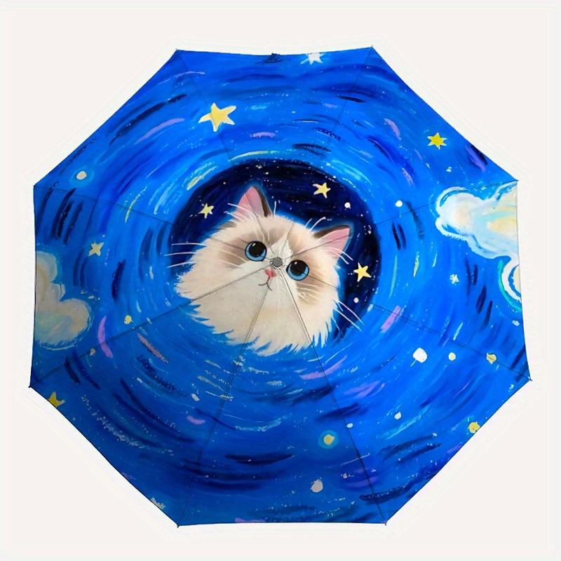 

1pc Cosmic Cat Automatic Open/close Folding Umbrella, Compact Portable Travel Umbrella, Perfect Birthday/Christmas, Cute Umbrella, Durable C