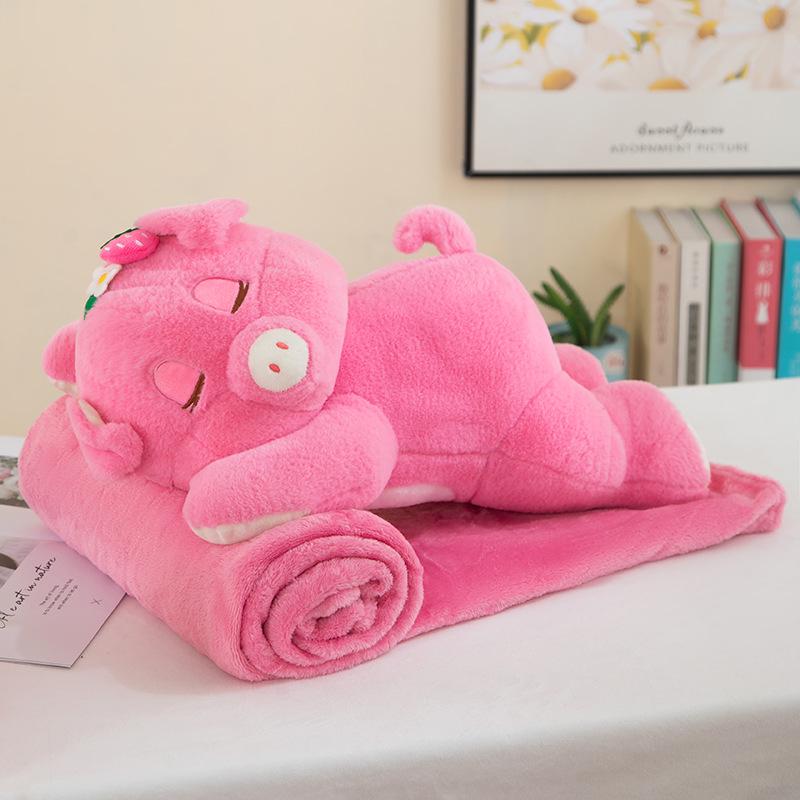 Strawberry Hugging Pig & Little Bear Plush Toy Blanket – Dual-use Nap & Travel Comfort for Kids