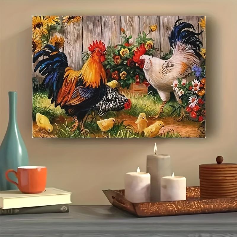 4-Pack Hand Washable Polyester Place Mats | Woven Farmyard Style Table Mats with Rooster & Hen Design | 18X12 Inches Rectangle Floral Pattern Mats