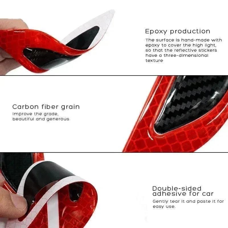 6PCS Car Body Decoration Stickers Carbon Fiber Pattern Fender Side Air Vents Nose Cover Decorative Warning Reflective Stickers