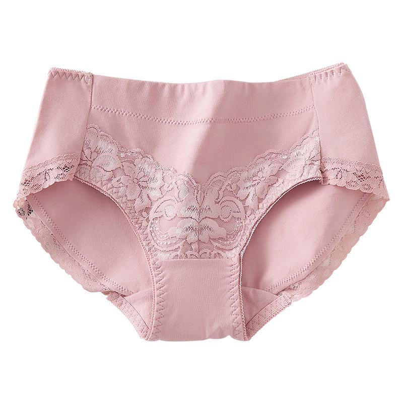 

Женское нижнее белье из чистого хлопка со средней талией и кружевной отделкой, обернутое вокруг бедер, и треугольными трусиками, дышащее и подходящее для девочек XXXL розовый