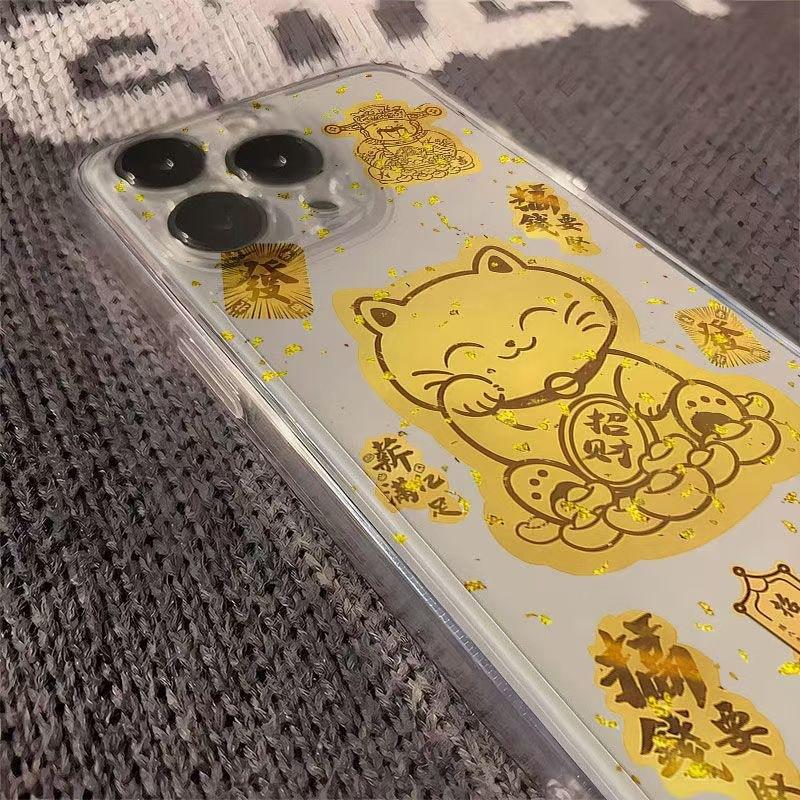 Gold foil lucky cat space phone case is suitable for Apple 16 transparent iphone14 protective case 1512proXR