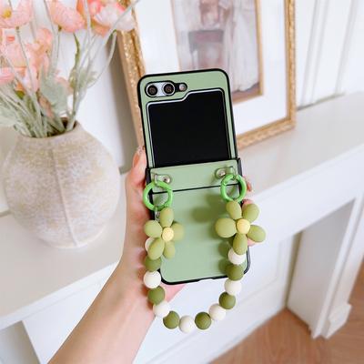 Blumenperlen Leder Handyhülle für Samsung Galaxy Z Flip 5 4 3 Flip5 Flip4 Flip3 5G stoßfeste Schutzhülle Hartschale