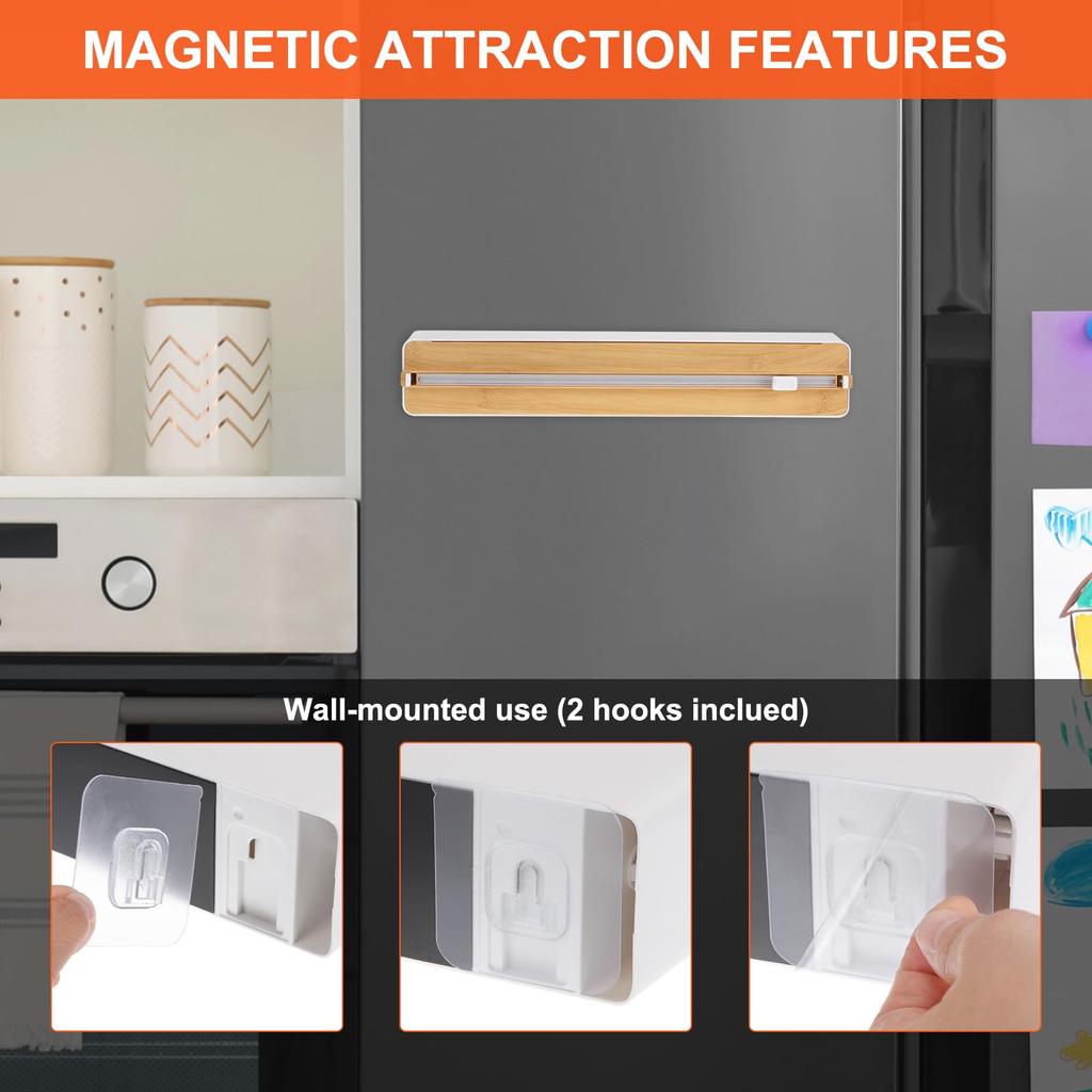 Uxcell Plastic Wrap Dispenser, 31cm X 5.5cm, with Cutter and Magnetic Bottom, for Tin Foil, Wrap, and Aluminum Foil, Wood Color