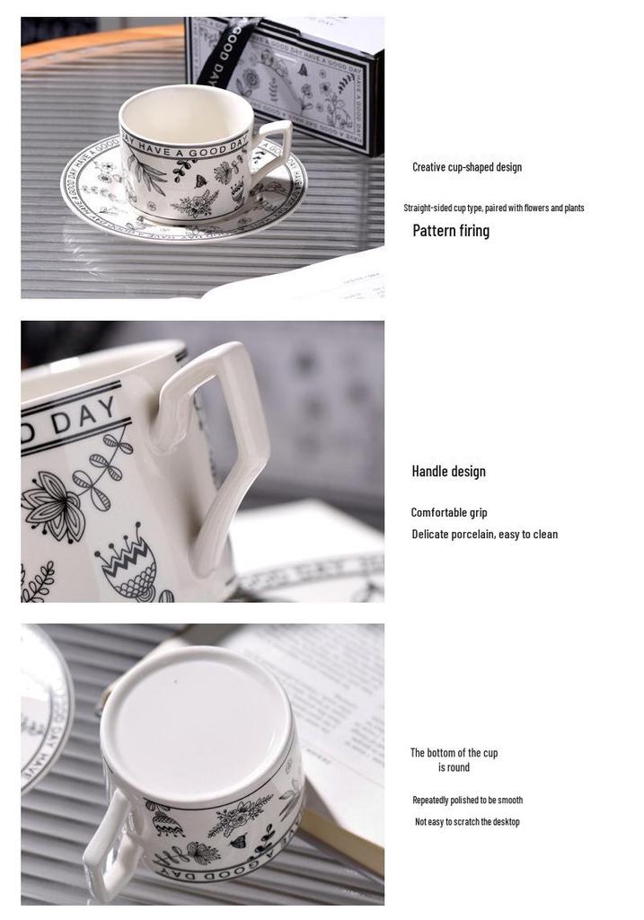 Exquisite Retro Floral Black & White Coffee Cup Set - Luxury Summer Gift Box