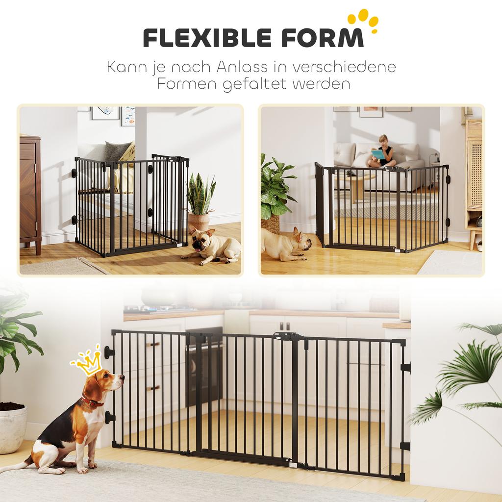 Dog Barrier Gate Freestanding Adjustable Protective Gate 202.5 x 76 cm Dog Gate Foldable Door Safety Gate Dog Barrier Gate for Stairs, Doors, Kitchen