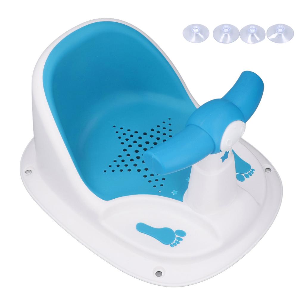 Infant Bath Seat with Backrest Strong Suction Cup Ergonomic Anti Slip Baby Shower Chair Blue White