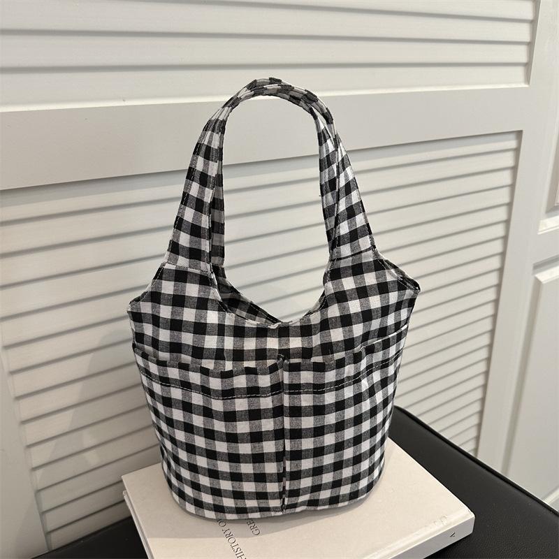 Korean Vintage Plaid Shoulder Underarm Bags for Women Large Capacity Ladies Vest Shopping Bag Lightweight Student Tote Handbags