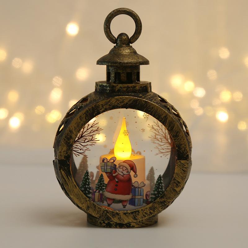 Retro Christmas Round Lantern LED Candle Light Portable Atmosphere Setting Decoration Home Desktop Ornament Circular Lighting
