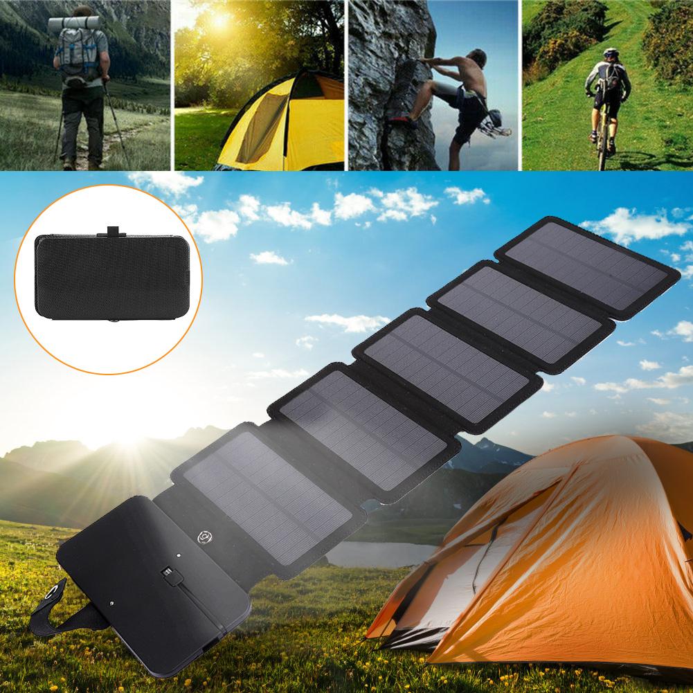 Outdoor Faltbares USB-Solarpanel Mobile Bank Smartphone Netzteil Ladegerät SchwarzSchwarz