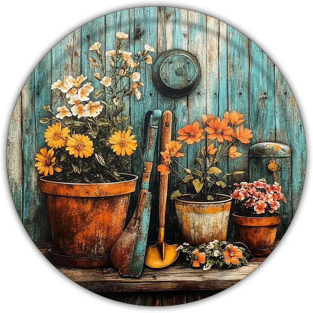 Retro Wild Flowers Butterfly Tin Sign 20x20cm, Rustic Aluminum Wall Art