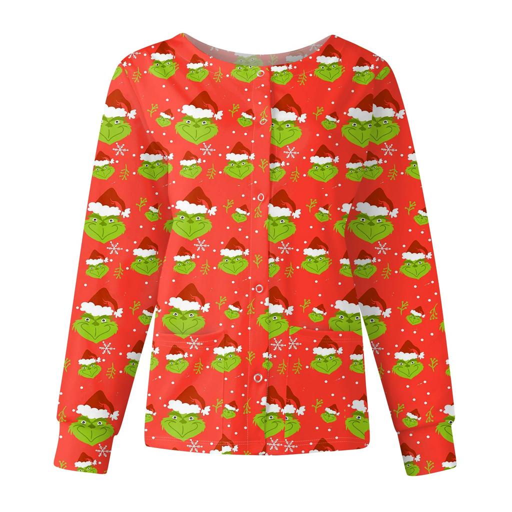 Women's Casual Fashion Long-Sleeve Single-Breasted Christmas Print Jacket